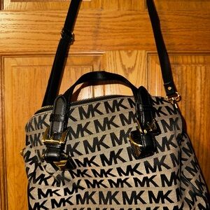 Michael Kors Black and Tan Monogram Tote